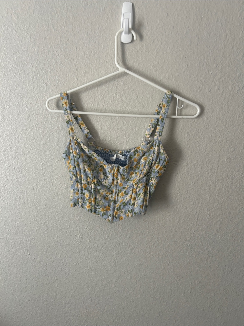 Altar'd State Blue and Yellow Floral Bustier Crop Top